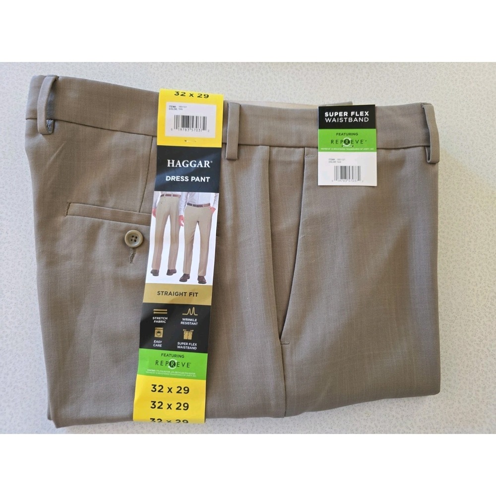 Haggar Men's  Dress Pants Straight Fit Tan 30X29 New With Tags‎ Repreve
